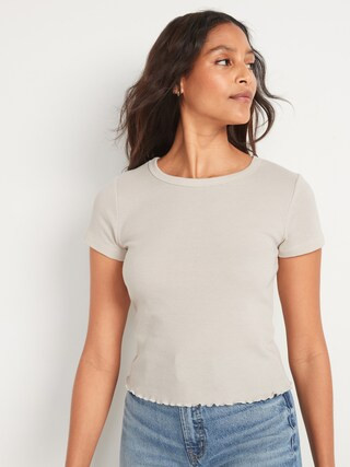 Short-Sleeve Cropped Lettuce-Edge Waffle-Knit T-Shirt for Women | Old Navy (CA)
