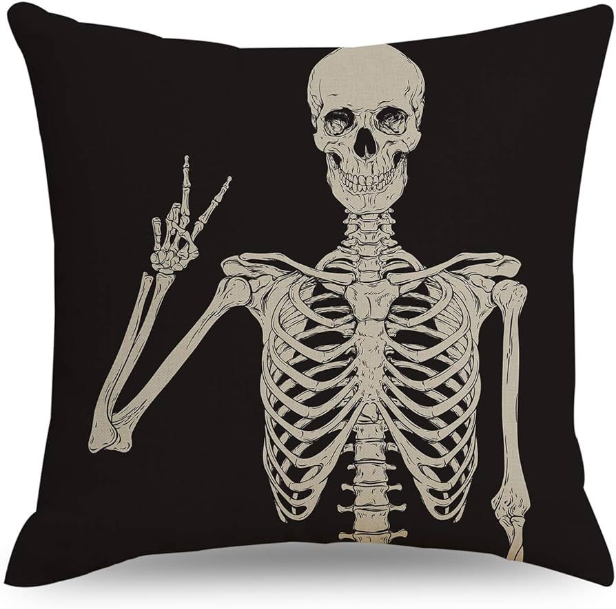 QIQIANY Skull Decoraive Throw Pillow Cover Square Linen Fabric Black Goth Decor Funny Halloween C... | Amazon (US)