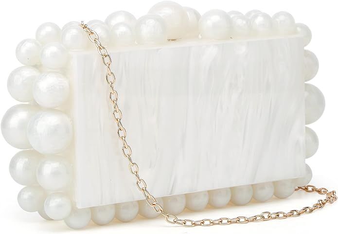 URAWOW Acrylic Evening Handbag Beads Bag for Women Graceful Shoulder Bag Satchel Marble Clutch Pu... | Amazon (US)