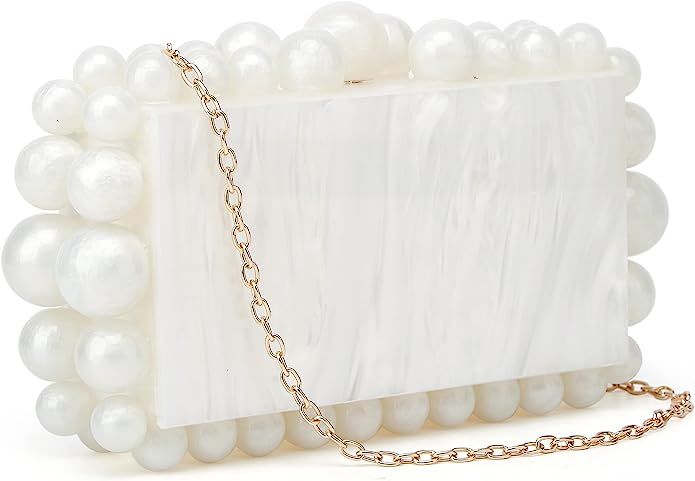 URAWOW Acrylic Evening Handbag Beads Bag for Women Graceful Shoulder Bag Satchel Marble Clutch Pu... | Amazon (US)