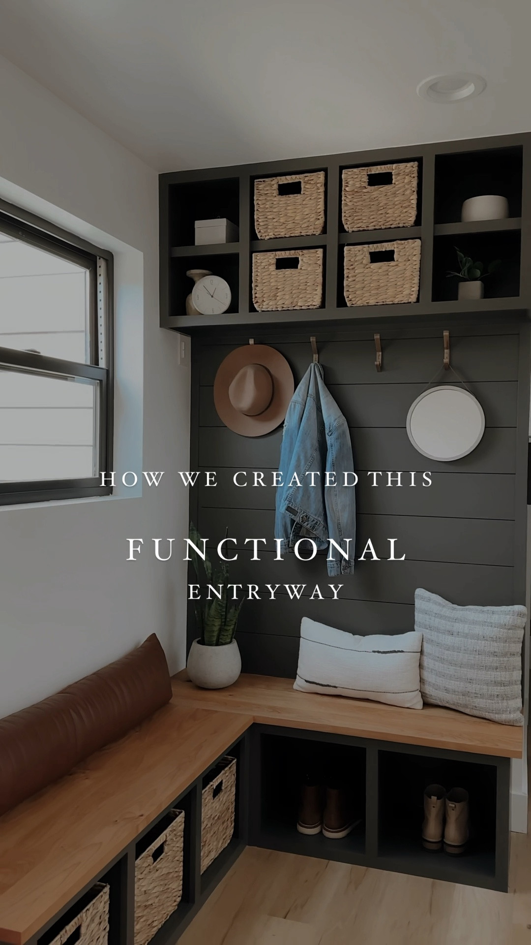  HOW WE BUILT this mudroom step by step: 

• For the wood shelves, upper storage cabinet & lower shoe storage compartments we used 3/4 birch plywood to build everything. Then attached 1x2” pieces of poplar to make the face frames (trim pieces that cover the edge the plywood) 

• For the bench seat we used 5/4 x 6” pieces of solid Alder. Glued them together, after joining & planing them to build the bench seats. 

• We purchased pre-primed ship lap panels for the coat rack wall. 

• Sanded everything smooth with 150 grit sandpaper. 

• Applied @rubiomonocoatusa Oil Plus 2C in the color “pure” to the alder bench tops.

• All the built-in storage & shiplap were painted in the shade “Iron Ore” by @sherwinwilliams for a beautiful contrast to the white walls! 

| iron ore, Sherwin Williams, built-in storage, shiplap, entryway, mudroom, wood shelves, custom storage, target style, target home decor, moody, Amazon home, mudroom design |

#LTKhome #LTKVideo