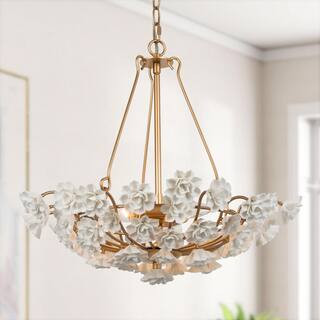Uolfin Modern Brass Gold Island Chandelier Light 3-Light Round Chandelier Light with Ceramic Flow... | The Home Depot