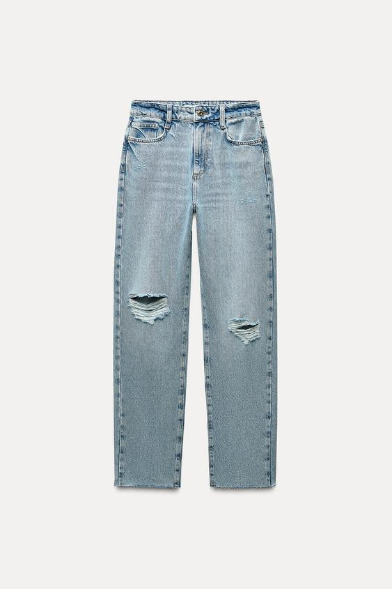 Z1975 STRAIGHT HIGH-WAIST RIPPED JEANS | Zara UK