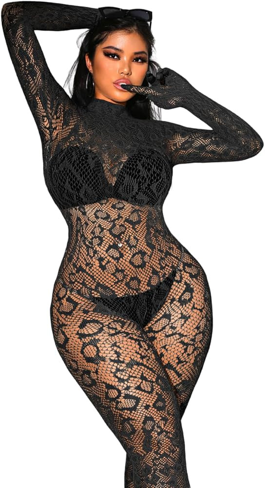 EHSUYAB Sexy Lace Leopard Jumpsuit For Women, Fishnet Bodysuit Glow Party Club, Poster One Piece ... | Amazon (US)