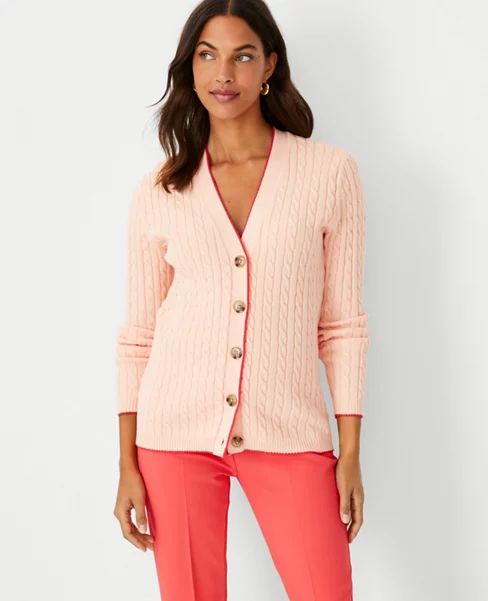 Tipped Cable Boyfriend Cardigan | Ann Taylor (US)
