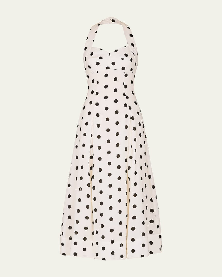 Seraphina Pleated Polka Dot Halter Midi Dress | Neiman Marcus