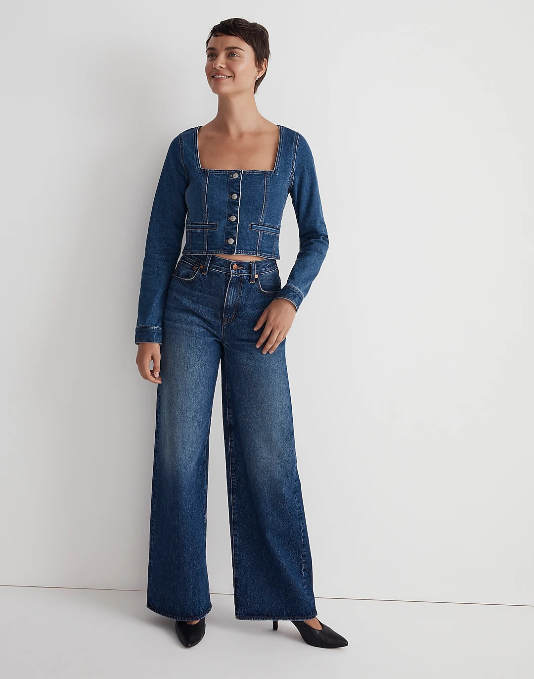 Denim Square-Neck Crop Top in Hallwood Wash | Madewell