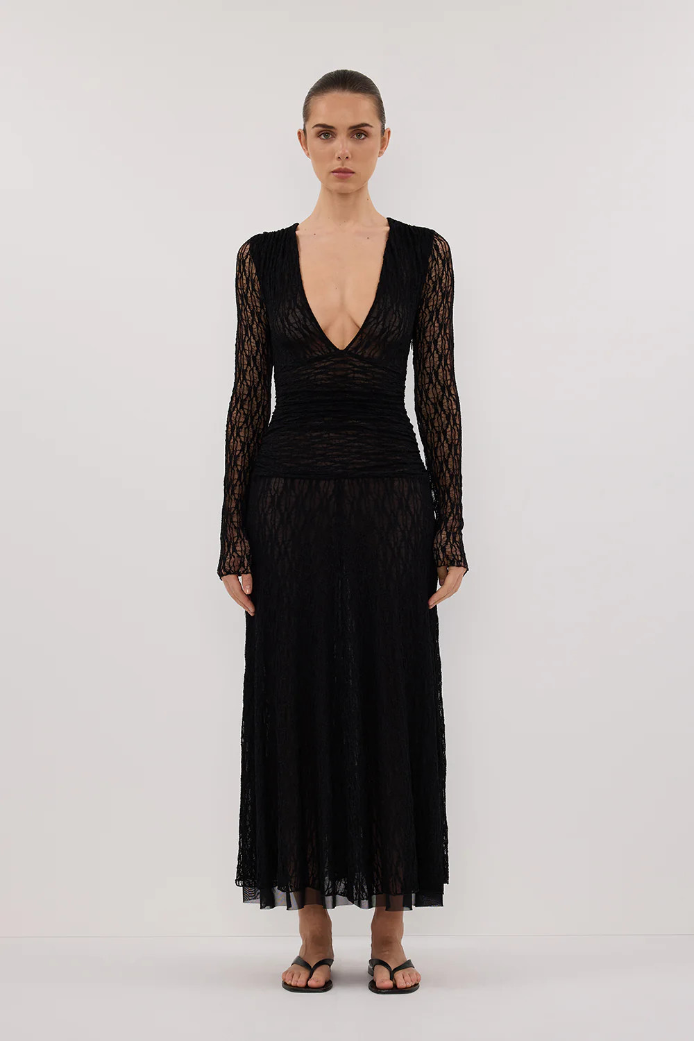 LIZZIE BLACK LACE LONG SLEEVE MAXI DRESS | DISSH