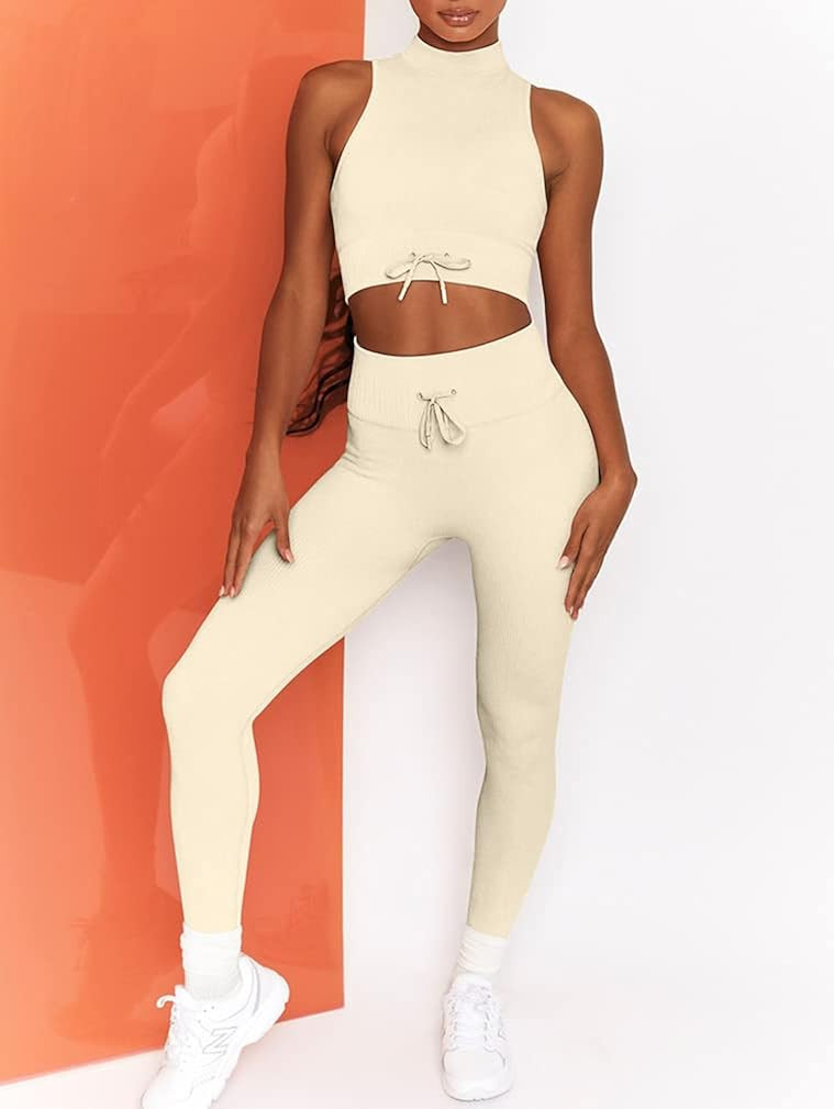 OQQ Workout Outfits for Women 2 Piece Seamless Ribbed Crop Tops With High Waits Leggings Exercise... | Amazon (US)