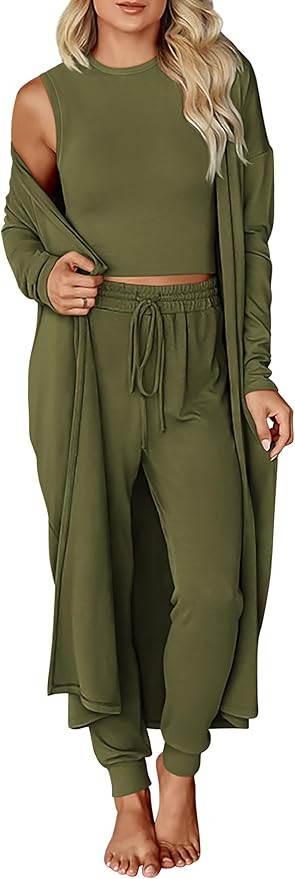 KIRUNDO 3 Piece Lounge Sets for Women, Sleeveless Top, Jogger Pants & Long Cardigan Matching Sets... | Amazon (US)