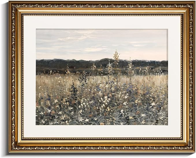 InSimSea Gold Picture Framed Wall Art, Living Room Bathroom Vintage Meadow with Flowers Pictures ... | Amazon (US)