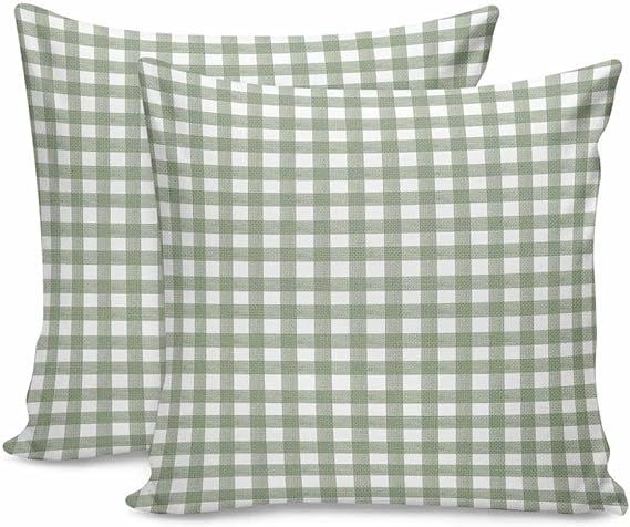 2 Packs Decorative Cotton Throw Pillow Covers, Sage Green White Buffalo Plaid 20 x 20 Inch Square... | Amazon (US)