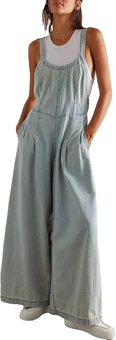 D-Sun Women Denim Overalls Wide Leg Bib Pants Adjustable Strap Sleeveless Jean Jumpsuit Backless ... | Amazon (US)