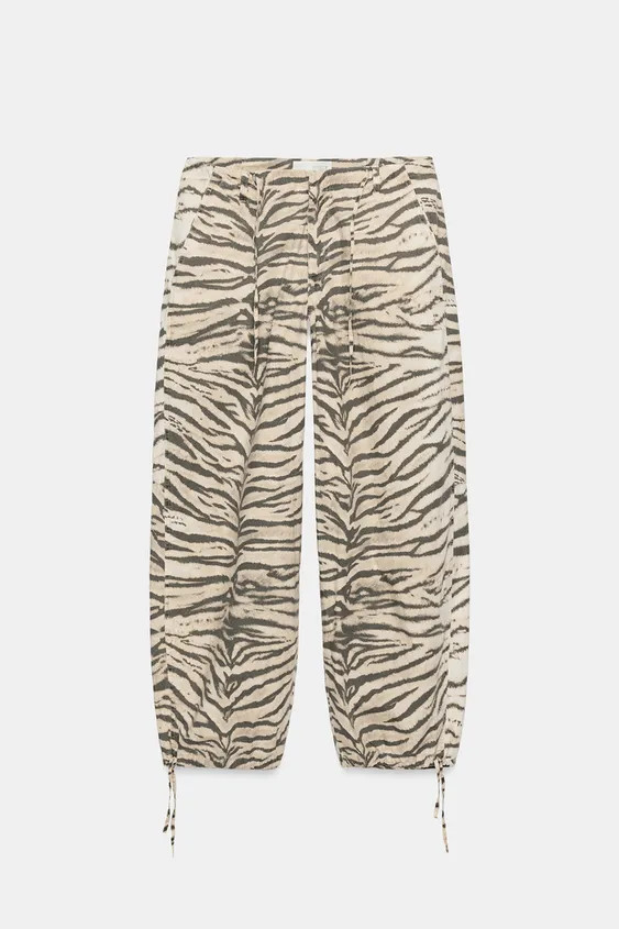 ANIMAL PRINT WIDE LEG DRAWSTRING PANTS | Zara US