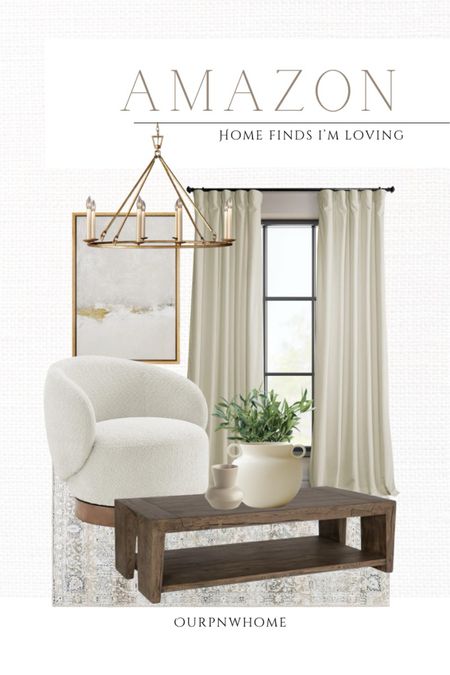 Latest Amazon home finds I’m loving for spring!

Neutral curtains, tan curtains, beige curtains, boucle swivel chair, ivory accent chair, white armchair, modern chair, wood coffee table, rectangular coffee table, white vase, faux greenery, table vase, neutral home, spring home, greenery stems, abstract wall art, geometric wall art, wagon wheel chandelier, lighting fixture, overhead lighting, washable area rug

#LTKSeasonal #LTKStyleTip #LTKHome
