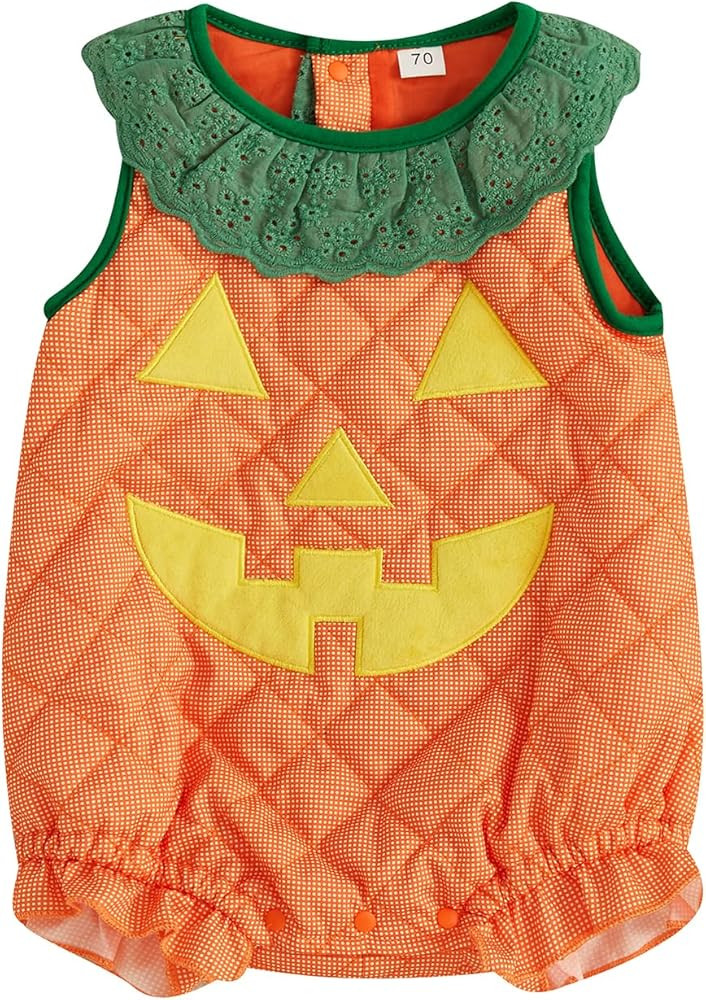 Baby Girl Boy Halloween Outfit Sleeveless Pumpkin Romper Adjustable Shoulder Strap Jumpsuit Cute ... | Amazon (US)