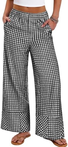 ANRABESS Womens Gingham Striped Boxer Pants Pajama Lounge PJ Bottoms Plaid Wide Leg Casual Cute F... | Amazon (US)