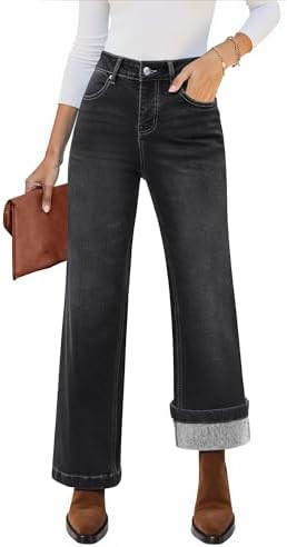 luvamia Flare Jeans for Women Thin Fleece Lined High Waisted Wide Leg Trendy Fall Stretchy Denim ... | Amazon (US)