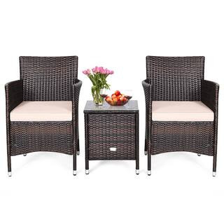 3-Piece PE Rattan Wicker Patio Conversation Set Outdoor Chairs and Coffee Table with Yellowish Cu... | The Home Depot