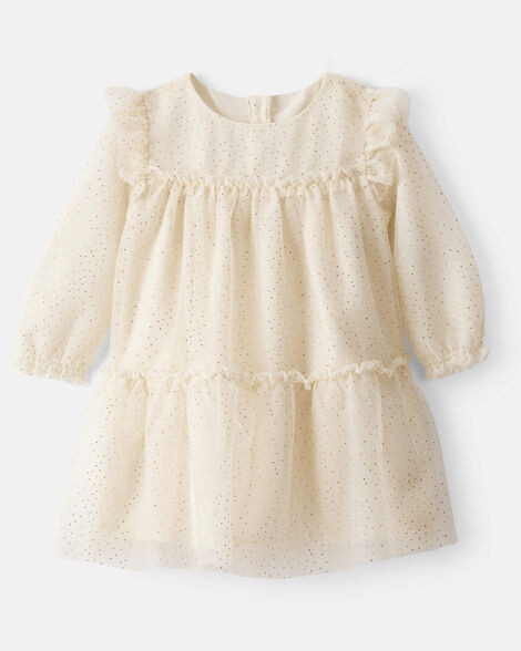 Baby Girl Sparkle Polka Dot Tulle Long-Sleeve Dress - Ivory | Carter's Inc