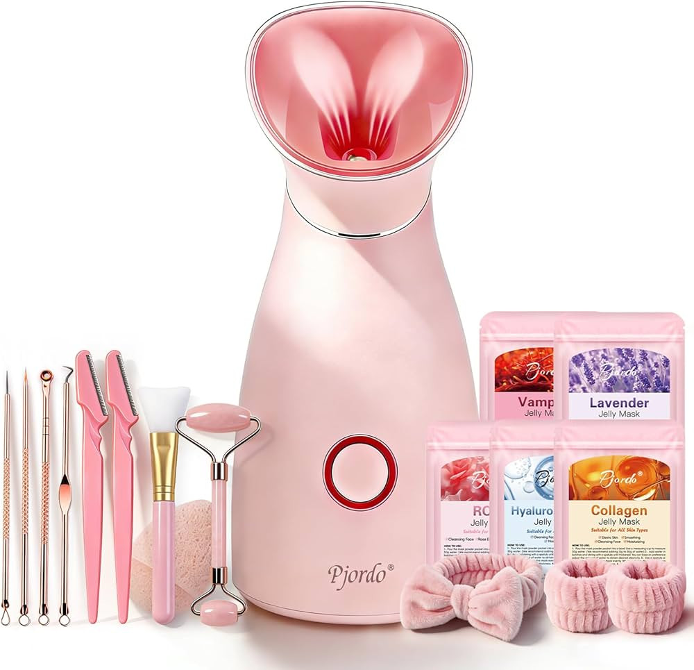 Facial Steamer Spa Kit, 12 Skin Care Tools & 5 Jelly Mask Powder, Nano Ionic Steamer for Facial D... | Amazon (US)