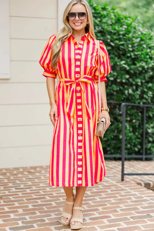 Onward And Upward Orange Striped Midi Dress | The Mint Julep Boutique