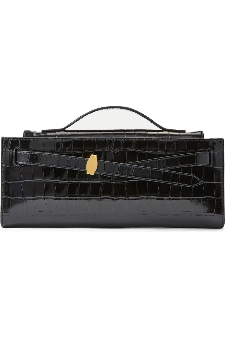 Veronica Beard Dash Croc Embossed Leather Shoulder Bag in Black at Nordstrom | Nordstrom