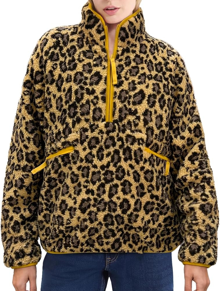 Ainangua Fuzzy Half Zip Fleece Jacket Women Long Sleeve Sherpa Pullover Sweatshirt Casual Warm Wi... | Amazon (US)