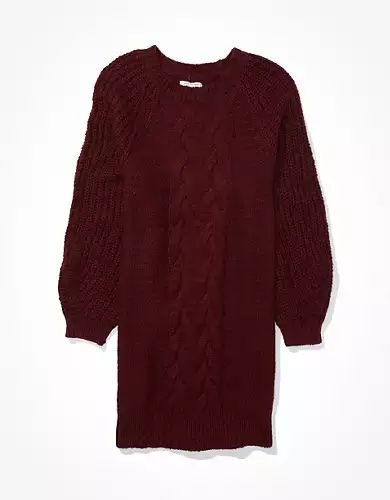 AE Cable Knit Mock Neck Sweater Dress | American Eagle Outfitters (US & CA)