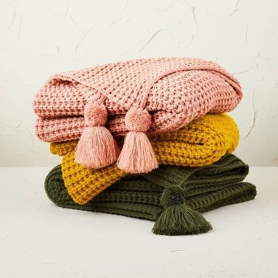 Knit Throw Blanket with Pom-Poms and Trimmed Tassels - Opalhouse™ designed with Jungalow™ | Target