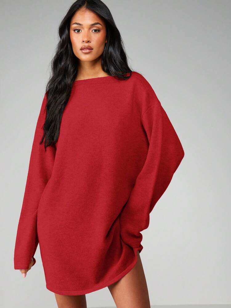 MISSGUIDED Slash Neck Long Sleeve Knit Mini Sweater Dress For Fall Winter Casual Day Wear | SHEIN