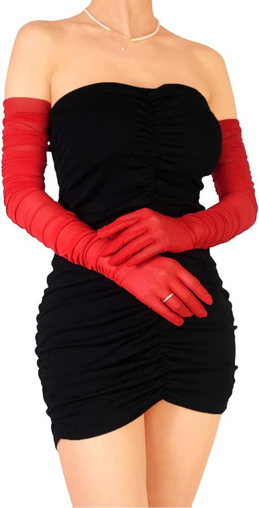 Women's Sexy Sheer Gloves Mesh Tulle Super Long Gloves Opera Christmas Costume Party Dance Gloves | Amazon (US)