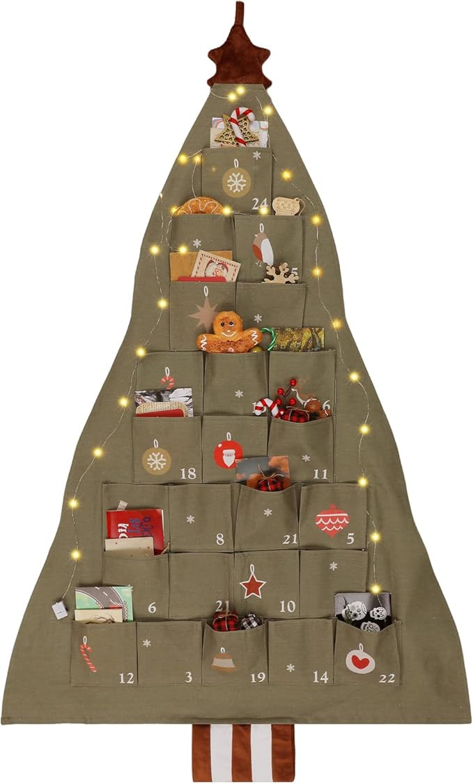 SATINIOR Christmas Advent Calendar with Pockets Xmas Tree Empty Advent Calendar to Fill 24 Days R... | Amazon (US)