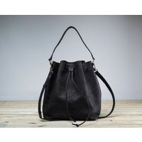 Black Bucket Bag, Leather Bucket, Bag, Crossbody Drawstring Christmas Gifts | Etsy (US)
