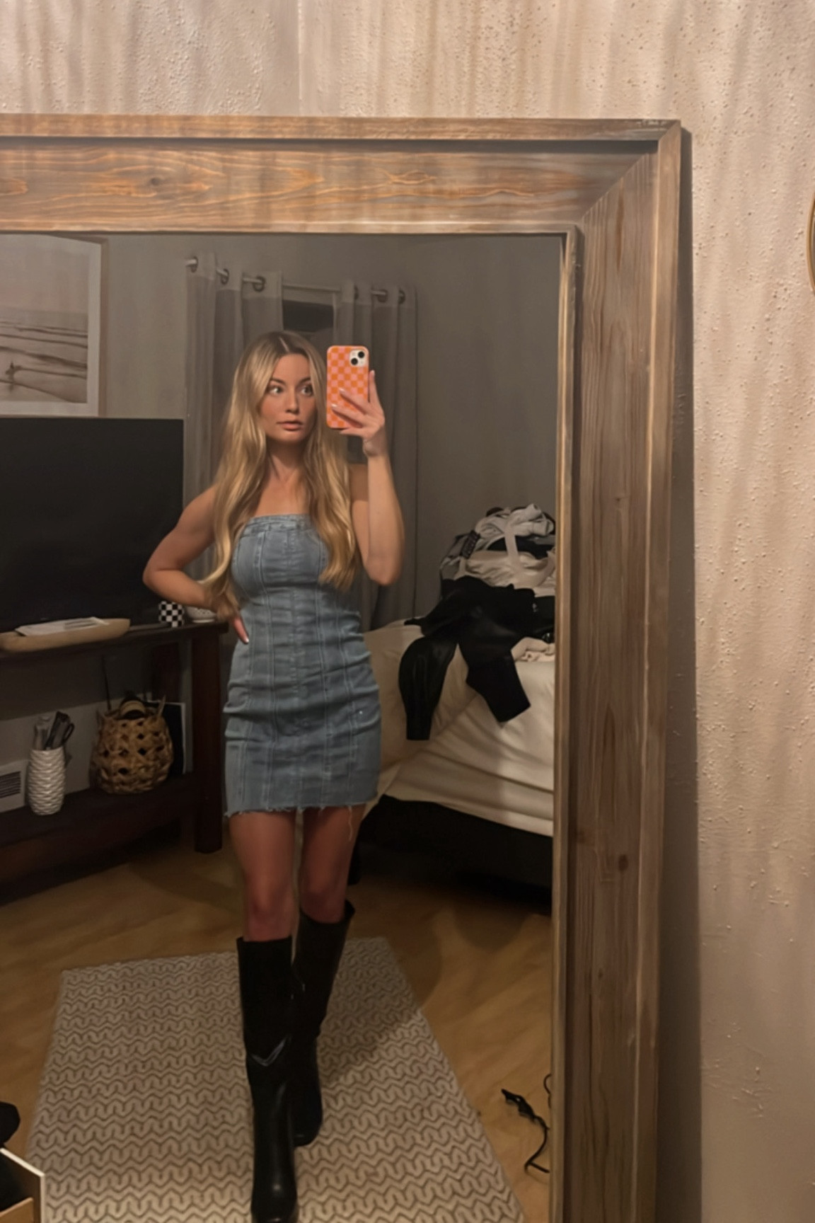 Denim dress and boots 👢 

#LTKStyleTip #LTKShoeCrush #LTKFindsUnder100