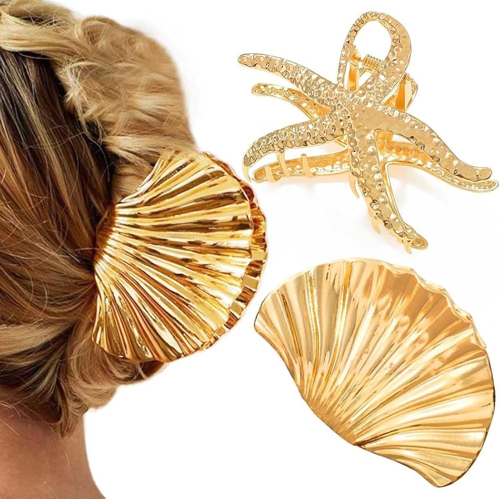BARTOSI Seashell Claw Clips Gold Starfish Hair Clips Metal Shell Hair Claw Clip Fashion Hair Acce... | Amazon (US)