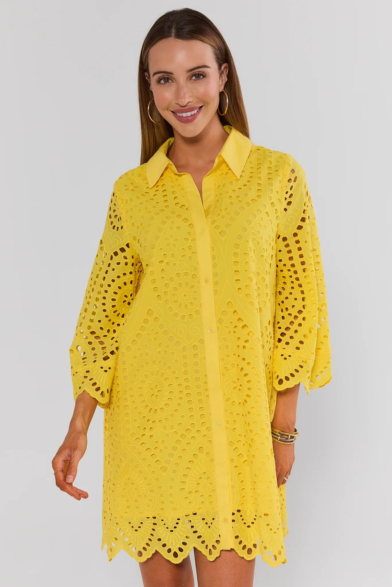 Yellow Eyelet Mini Dress | Avara