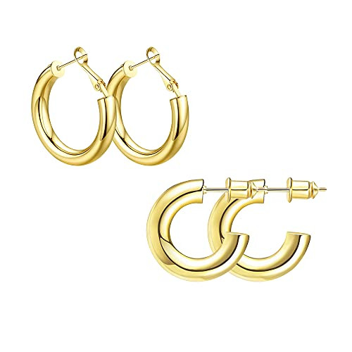 wowshow Chunky Gold Plated Tube Hoops Earrings for Women | Amazon (US)