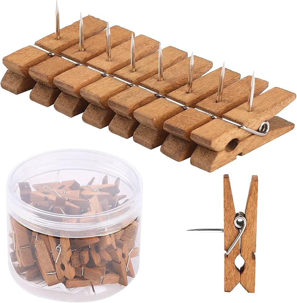 50 PCS Push Pin with Wooden Clips, Durable Wooden Push Pins, Decorative Pushpins Tacks Thumbtacks... | Amazon (US)
