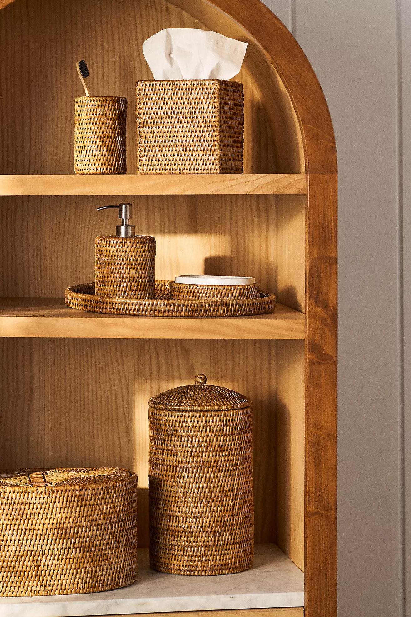 Handwoven Rattan Oval Double Tissue Roll Box | Anthropologie (US)