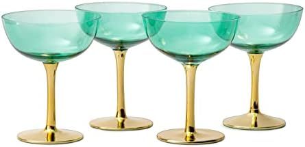 Colored Coupe Art Deco Glasses, Gold | Set of 4 | 12 oz Classic Cocktail Glassware for Champagne,... | Amazon (US)