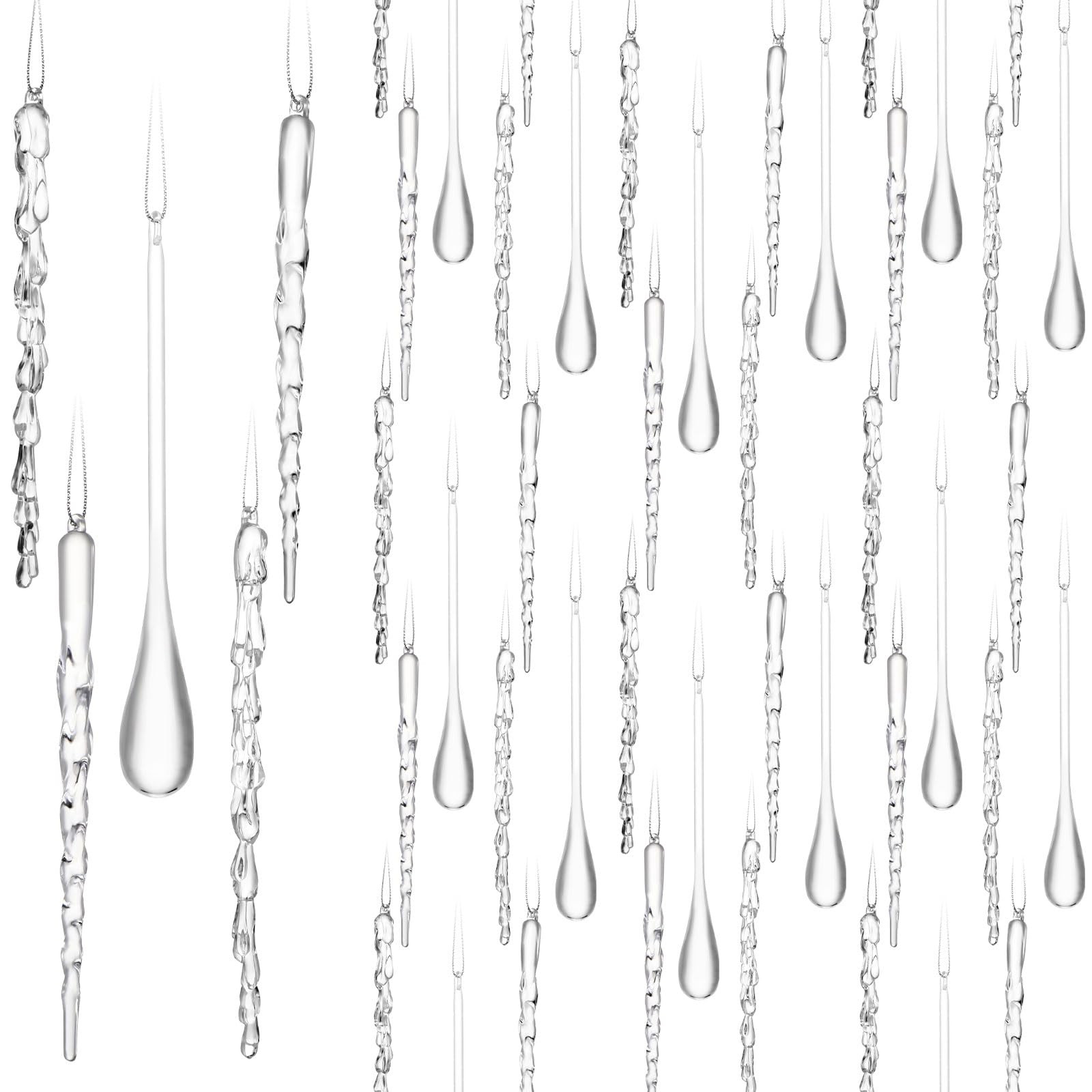 Syhood 100 Pcs Crystal Christmas Ornaments Hanging Christmas Tree Decorations Clear Acrylic Icicl... | Amazon (US)