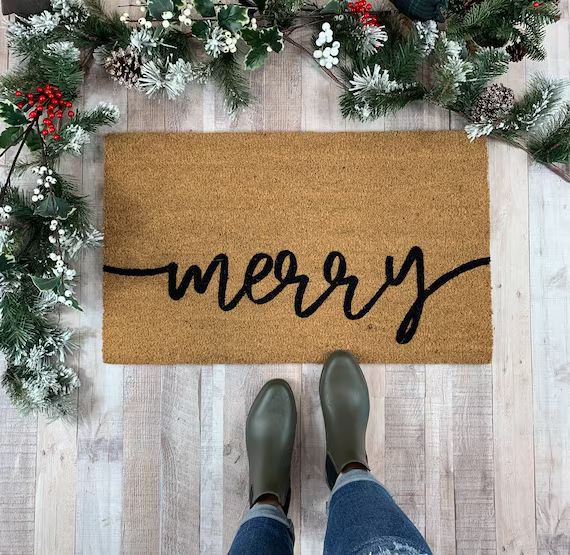 Christmas Doormat Merry Welcome Mat Winter Doormat Front | Etsy | Etsy (US)