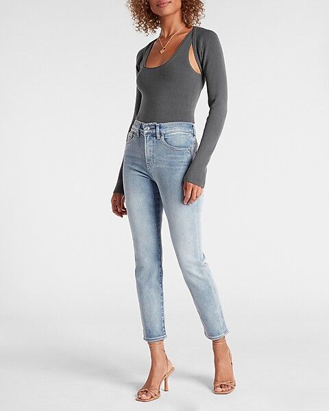High Waisted Light Wash Slim Jeans | Express