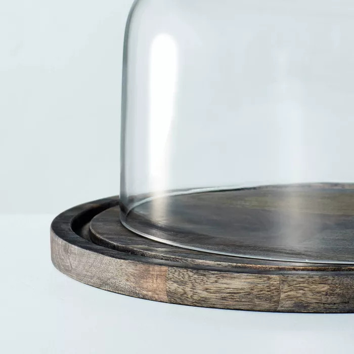 Distressed Wood with Glass Dome Cake Stand Black - Hearth & Hand™ with Magnolia | Target
