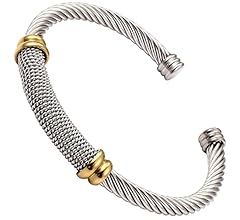 Dorriss Vintage Cuff Bracelet for Women Stainless Steel Cable Wire Twisted Bangle Elastic Adjusta... | Amazon (US)