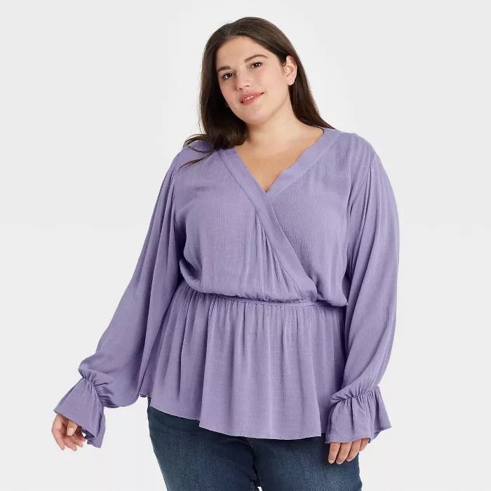 Women's Plus Size Long Sleeve Gauze Wrap Blouse - Ava & Viv™ | Target