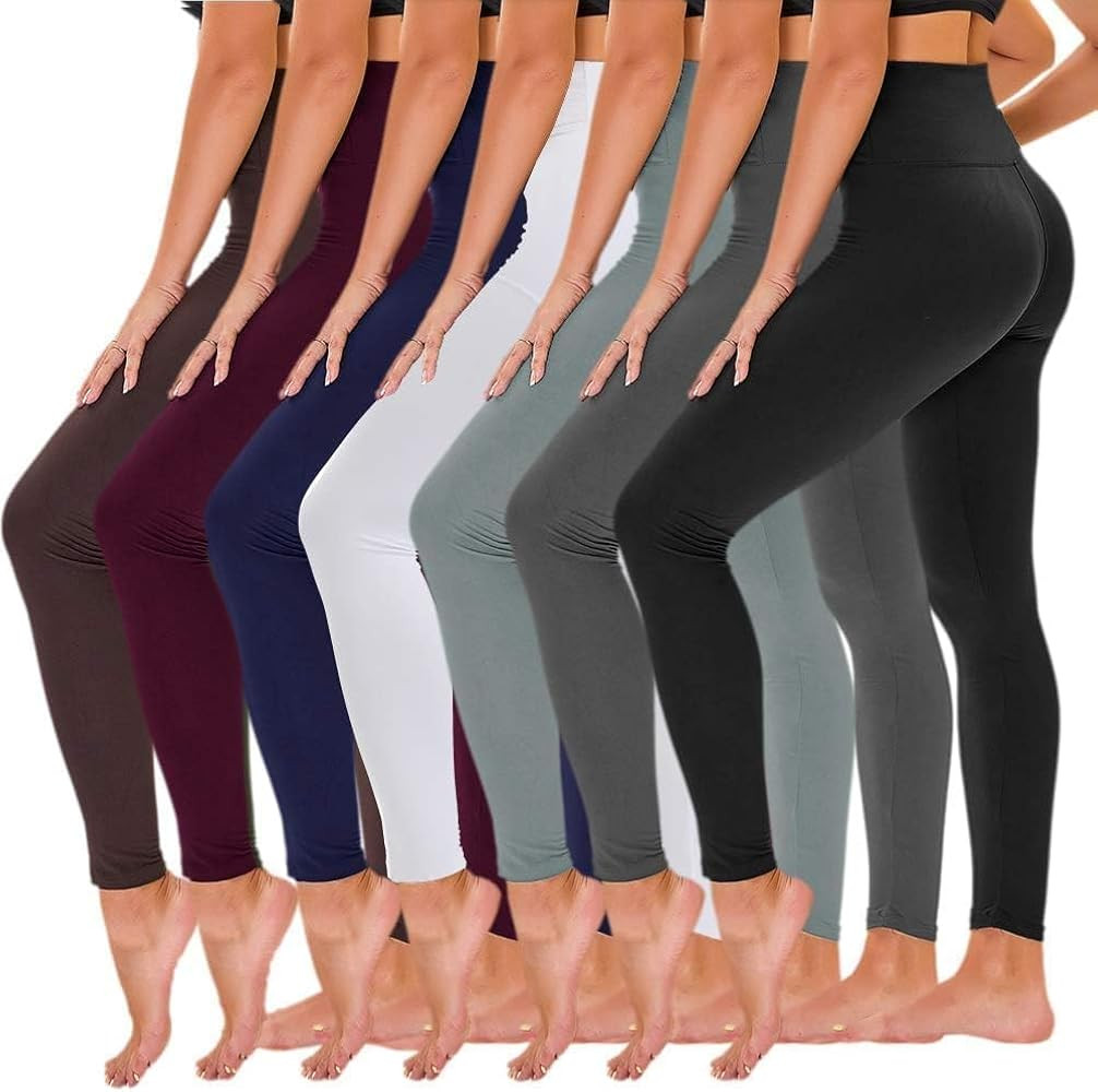 TNNZEET 7 Pack Leggings for Women - High Waisted Yoga Pants with Pockets Black Leggings Women Ful... | Amazon (US)