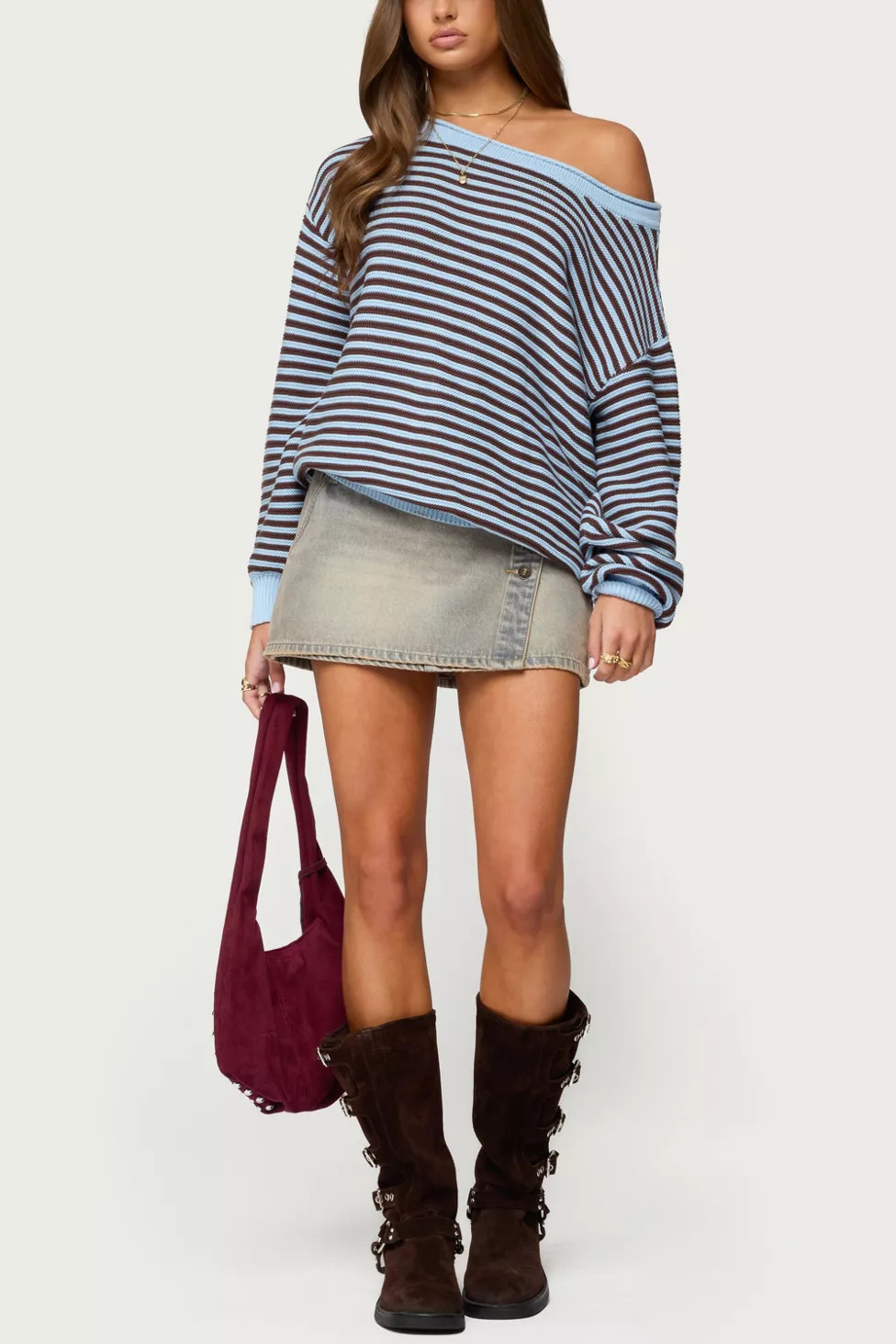 Edikted Averi Striped Oversized Off Shoulder Sweater | Urban Outfitters (US and RoW)