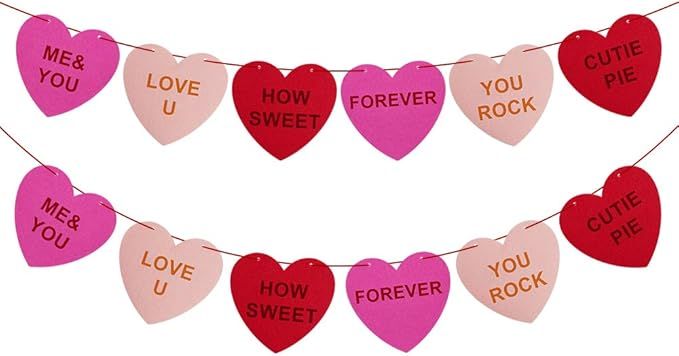 Felt Heart Garland Banner for Conversation Valentine's Day Decoration NO DIY 2 Pack Valentines Da... | Amazon (US)